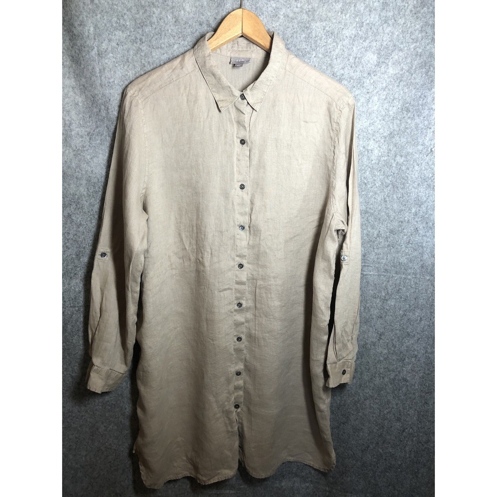 J. Jill Dress Womens Large Brown Linen Shirtdress Casual Career Minimalist